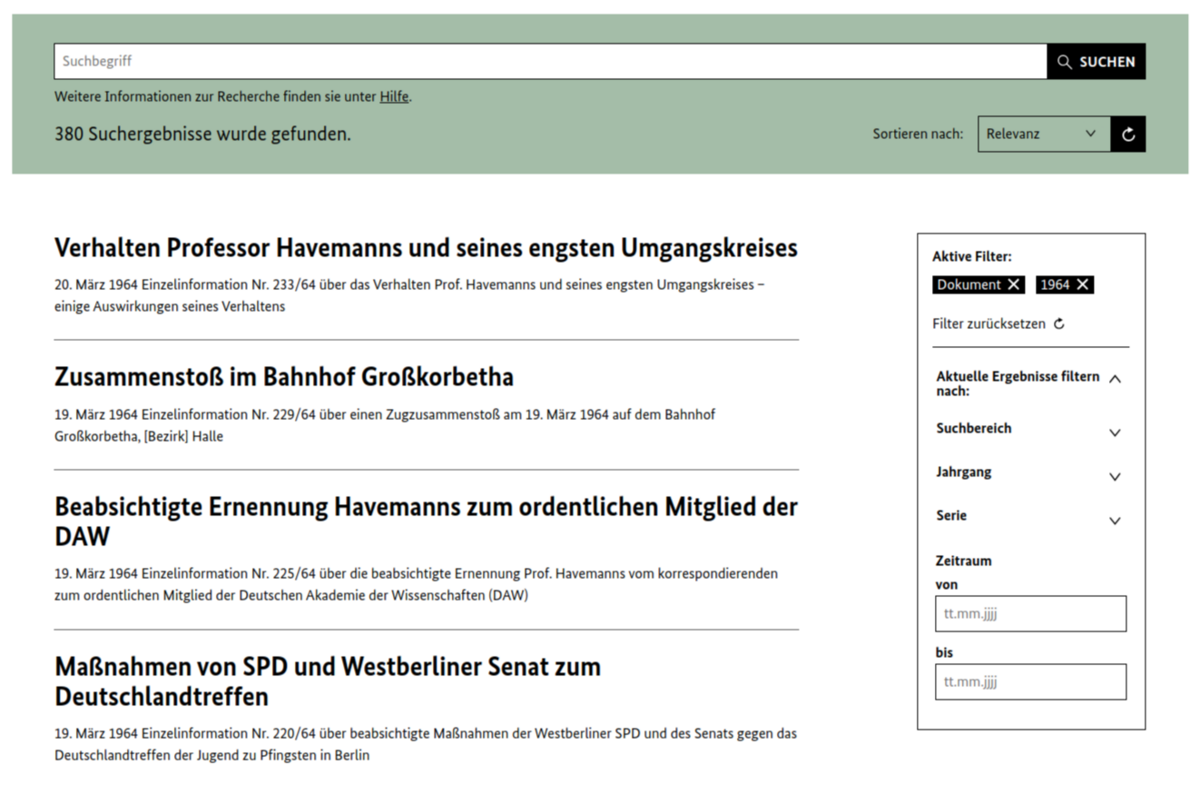 Darstellung gewählte Kategorien im Suchformular